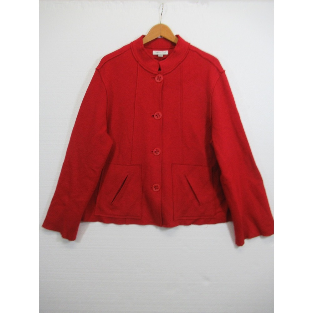 Coldwater Creek Boiled Wool Cardigan Sweater Women XL Red Pockets Heavy